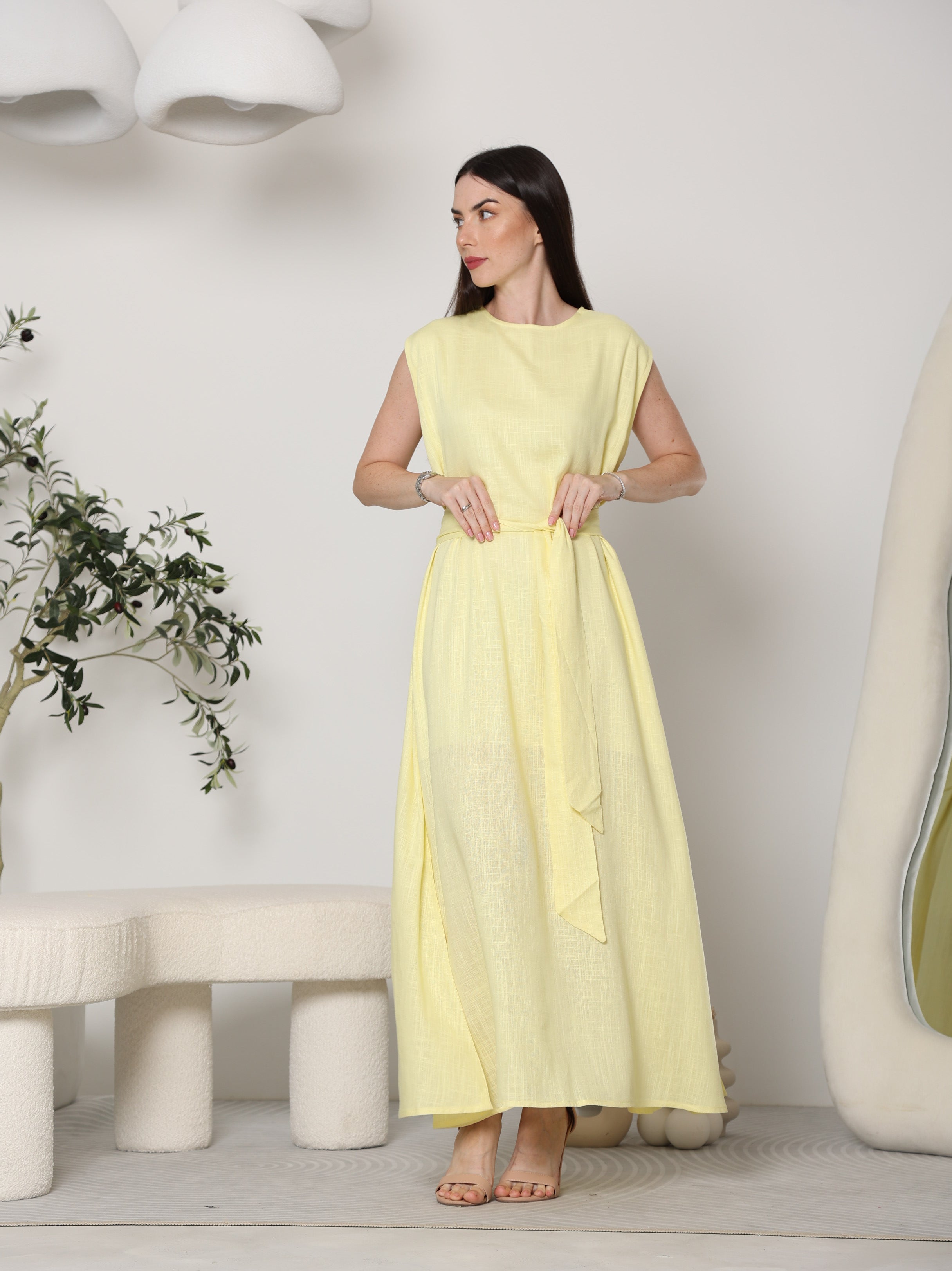 LINEN DRESS UNDER ABAYA